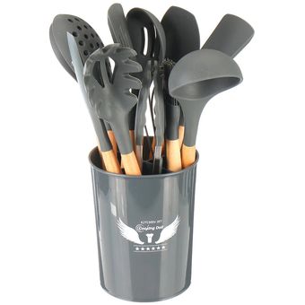 Set cucharones utensilios cocina de silicona 12 piezas gris GENERICO