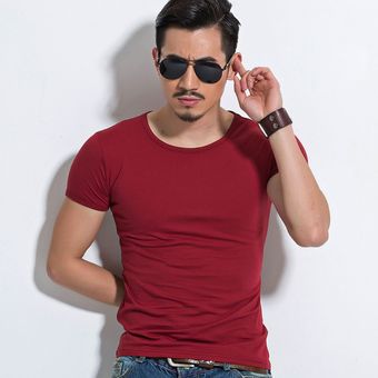 camiseta de manga corta Camiseta ajustada de Color sólido de media Camiseta de Lycra para hombre 
