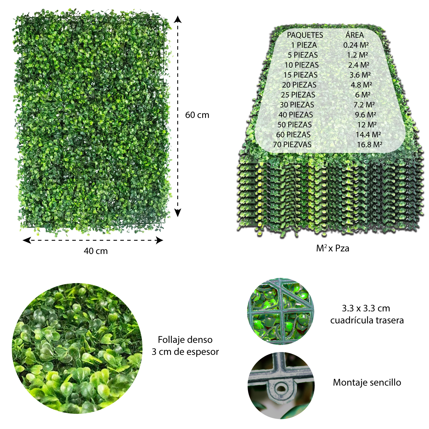 Muro Verde 30 Pzas Follaje Pared Jardin Casa Decoración Sintetico