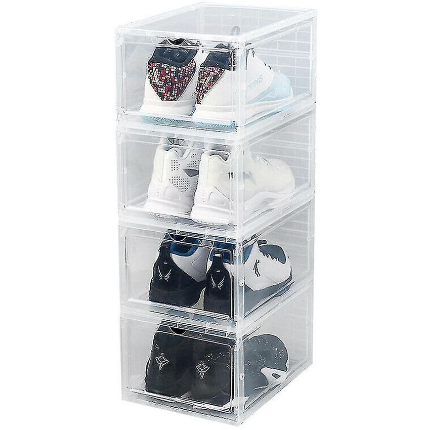 Juego de 4 Cajas de Zapatos Transparente Apilables para Zapatos hasta la Talla 46,33 x 29.5 x 21 cm FLM Cajas de Almacenaje Plegable 