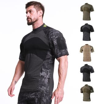 Nueva al aire libre táctico militar de manga corta Camiseta de camuflaje de los hombres de algodón camiseta de secado rápido al aire libre Camping caza ropa camisa de senderismo 