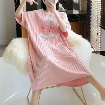 SKJK Pijama de Mujer Ropa para Mujer Conjuntos de Pijama de Mujer S Algodón de Dibujos Animados Lindo Princesa Dulce Camisón de Solapa Camisones Suaves Sueltos Verano Ropa de hogar Femenina-XXXL 