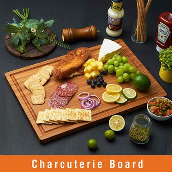 Tabla de cortar grande de madera para cocina, tablas de cortar de bambú  para cocina con ranura profunda para jugos, tablas de cortar de madera