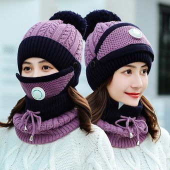 Sombreros De Punto De Invierno Para Mujeres Tres Bufandas Máscaras 
