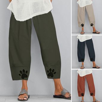 Verde Pantalones ZANZEA verano de las mujeres Harem Chino Casual vacaciones asimétricos pantalones largos 