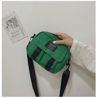 cruzado Mini bolso de hombro informal coreano Bolsa de mensajero de lona pequeña para mujer #Green 