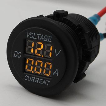 Voltímetro digital dual LED Amperímetro Medidor de voltaje Coche Motocicleta DC12 24V （Azul） Amarillo 