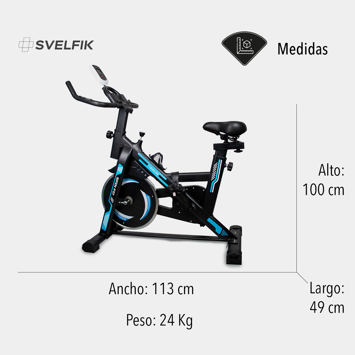 Bicicleta Estática Spinning Gimnasio Azul Svelfik Cardio Profesional 6 KG