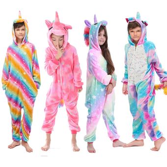 pijama para niños disfraz para niñas ropa de dormir interior pijama de franela de invierno Pijama de unicornio arcoíris de dibujos animados pijamas para niños-LA25 