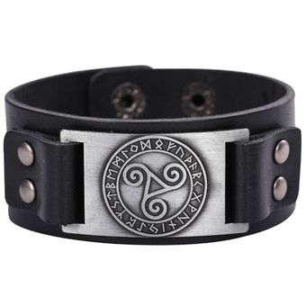 Pulsera De Cuero Likgreat Símbolo Celta Retro Triskel Muñeca 