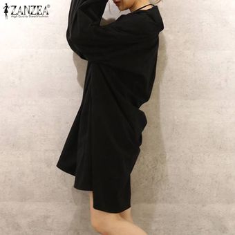 Blanco ZANZEA estilo coreano de manga larga para mujer de la túnica Vestido de tirantes altas-bajas de los vestidos de camisa holgada sólidas Blanco ZANZEA estilo coreano de manga larga para mujer de la túnica Vestido de tirantes altas-bajas de los vestidos de camisa holgada sólidas