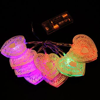 1.2m 10leds Forma de corazón hueco Fairy String Luces decorativas Funciona la batería 