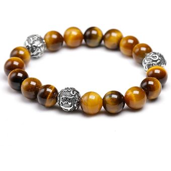 Piedra Natural De Ojo De Tigre Con Pulsera Om Mani Padme Hum 