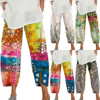 Pantalones Capri suelto de verano con estampado floral para mujer 