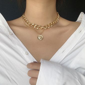 Vintage Multilayer Crystal Pendant Necklace Women Gold Col ~ 
