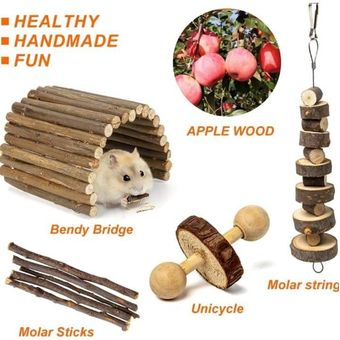 Juguetes de hámster, juguete de conejillo de indias para el cuidado de los  dientes, juguetes de madera natural para masticar hámster y accesorios para