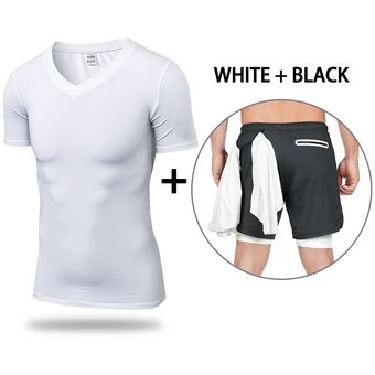 Camisetas chaleco conjunto 2 unidsset hombres chándal gimnasio conjunto comprimido deportes trajes ropa de entrenamiento traje de pantalones cortos para correr #1001gray-black 
