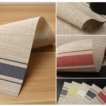 Mantel de PVC para mesa tapete aislante de lino a rayas textil antideslizante fácil de limpiar 30x45cm 4 Uds 