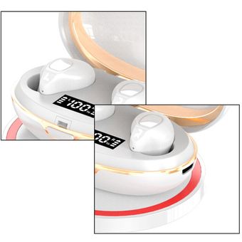 blanco Auriculares inalámbricos de carga inalámbrica bilateral de potencia estéreo de pantalla de voz 