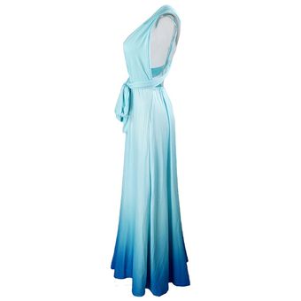 falda larga azul atractiva Backless del vestido del vendaje del gradiente de la correa de la cintura elástico de seda de la leche Light 