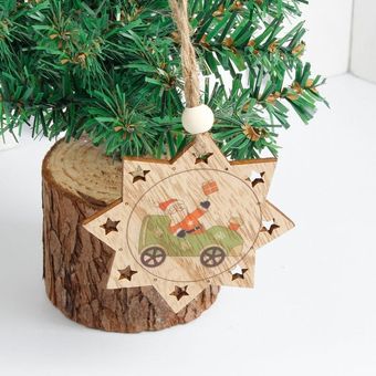 Ciervo Santa Claus copo de nieve madera Natural Navidad ornamentos c 