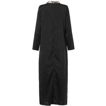 ZANZEA para mujer floral de Long Beach de la manga vestido de la túnica Kaftan vestidos flojos de las señoras Negro 