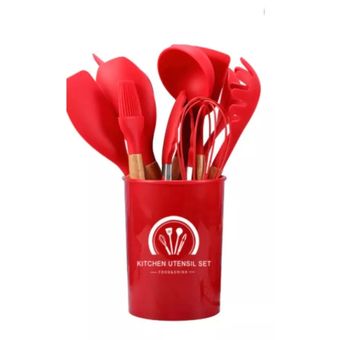 Juego de 12 Utensilios de Cocina de Silicona - Set de utensilios cocina de  alta calidad, resistentes al calor, antiadherentes y fáciles de limpiar -  Kit completo para uso diario en la