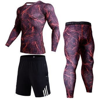#red traje de correr negro para invierno chándal para correr Conjunto de 3 unidades de ropa deportiva para hombre mallas de gimnasio camiseta de entrenamiento 