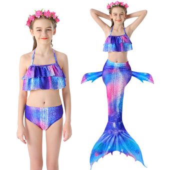 Bikini de traje de baño de tres piezas de sirena para niños 