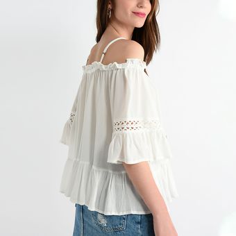 blusa sin hombros blanca