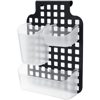 Titular de plástico 3 compartimentos de cuchara de cocina palillos cesta jaula Organizador-Black 