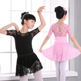 traje de baño para bailar DJL leotardo para niñas gimnasia de algodón con empalme de encaje leotardo infantil baile Vestido de Ballet para niñas #Lavender Half S Top 