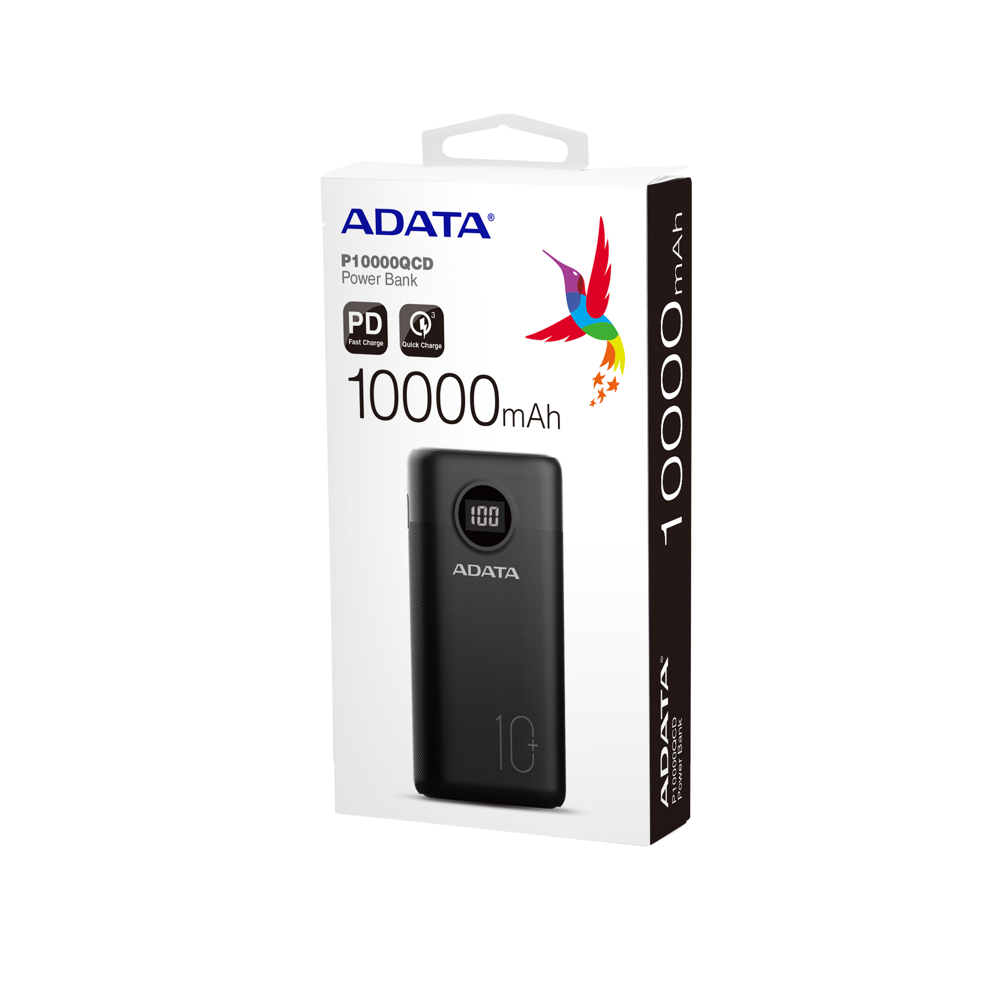 ADATA Powerbank Digital Batería Portátil P1000QCD, 10,000 mAh, Carga Rápida, Color Negro
