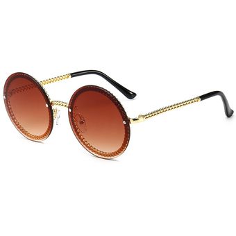 Deluxe gafas de sol redondas Marca retro Diseñador Cadenamujer 