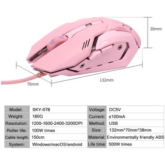 Chica rosa juego ratón 3200dpi unicornio retroiluminación capa interna 4 