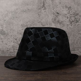 talla 58CM WAN（#Black） Boater Bowler sombrero Fedora de cuero para hombre gorra plana para caballero sombrero de Jazz para hombre Porkpie 