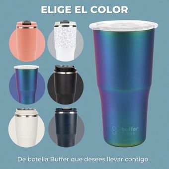 Mug Vaso Termo AguaCafe 570 Acero Inox+Tapas - Azul acero BUFFER FLASK