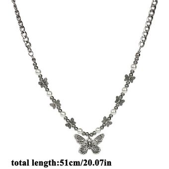 Gothic Butterfly Pendant Necklace for Women Choker Aesthetic Grunge Chain accessories Indie Collar 