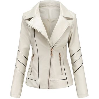 Chaqueta de piel sintética con cuello vuelto para mujer costura con 