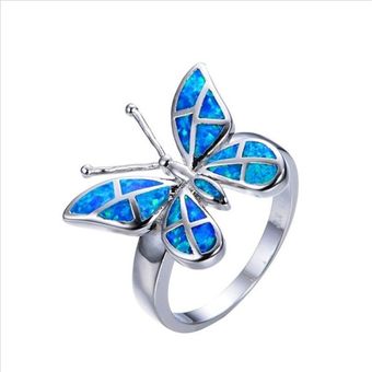 Blaike Anillo De Mariposa Plateada Anillo De Ópalo De S Sra 