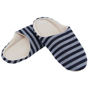 Striped Cloth Bottom Couples Warm Slippers Non Slipping Shoes For Men & Women Dark Blue