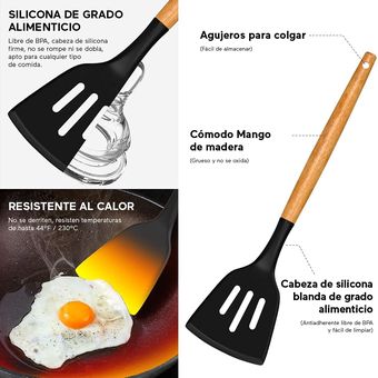 Utensilios de cocina U Chef integral de espátulas, cucharones, pinzas y  medidores de madera - Negro