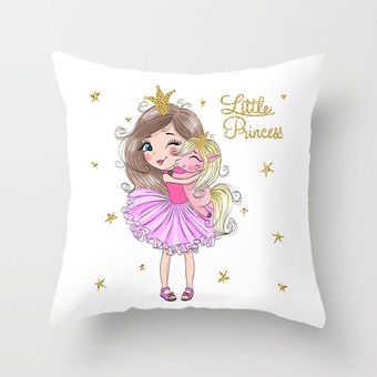 Una Pequeña Niña Princess Poliéster Mat 45 45cm Almohada 