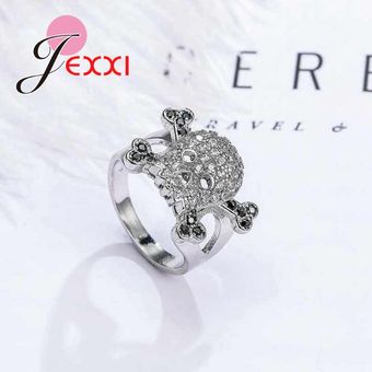 Punk Fresco Anillo De Cráneo Plata Anel Completamente Piedra 