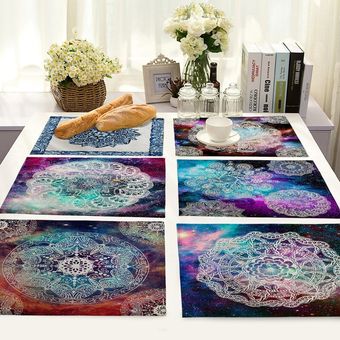 Set de 4 manteles de cocina Starry Sky Mandala Life manteles de algodón y lino manteles decorativos con patrón Ms 