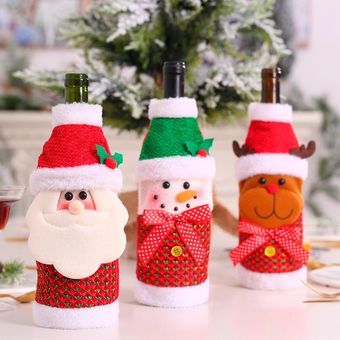 cubierta de botella de vino de Papá Noel adornos navideños para el hogar regalo de Navidad Noel  Decoración de mesa Feliz WT（#Wine Bottle Set 27） 