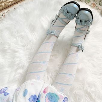 mallas gruesas de algodón peinado Lolita estilo japonés Calcetines pequeños de caramelo Lolita Legging adelgazante calcetines a la rodilla de Otoño Invierno para mujer #Little Candy 