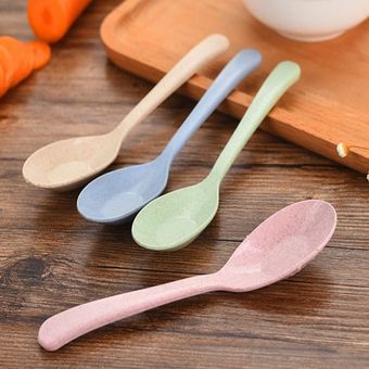 Cuchara de paja de trigo para niños cuchara de arroz con mango larg 