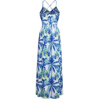 Vestido largo bohemio de hojas de jungla tropical multicolor Sky blue 