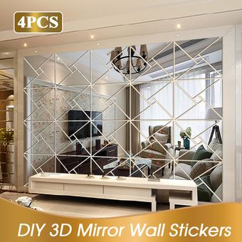 3d costura estéreo Espejo pegatinas de pared de TV de fondo de pared de acrílico decoración del dormitorio de la sala de gran tamaño-40x40cm 